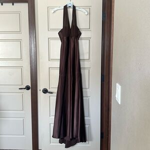 David’s Bridal, formal gown. Brown, shiny.
